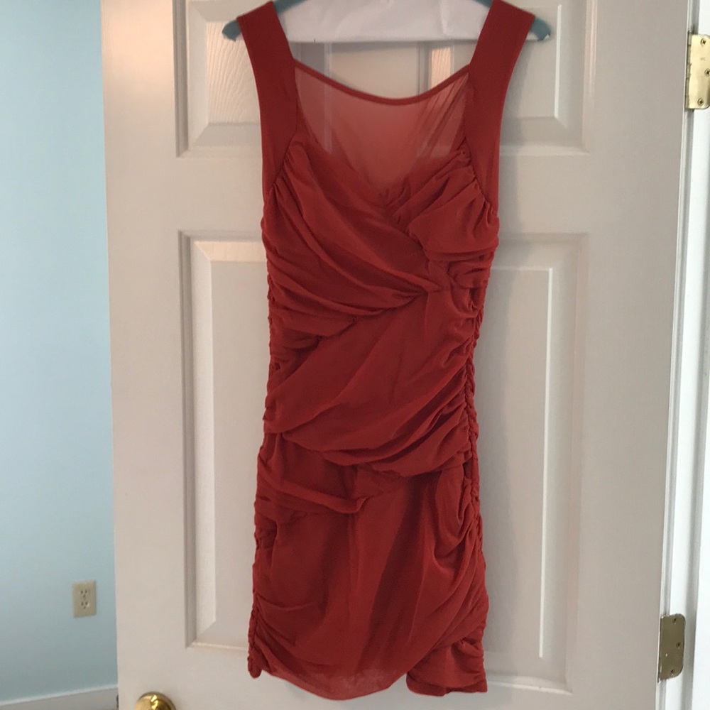Burnt orange Bardot dress